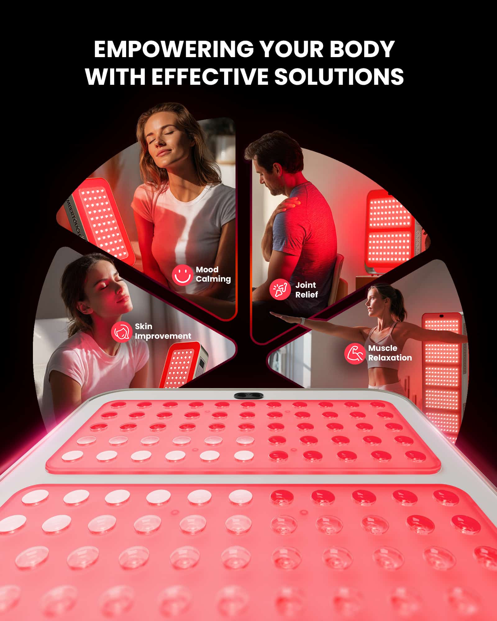 emberpro200-body-relief.jpg EmberPRO 200 red light therapy device offering mood calming, skin improvement, joint relief, and muscle relaxation benefits.